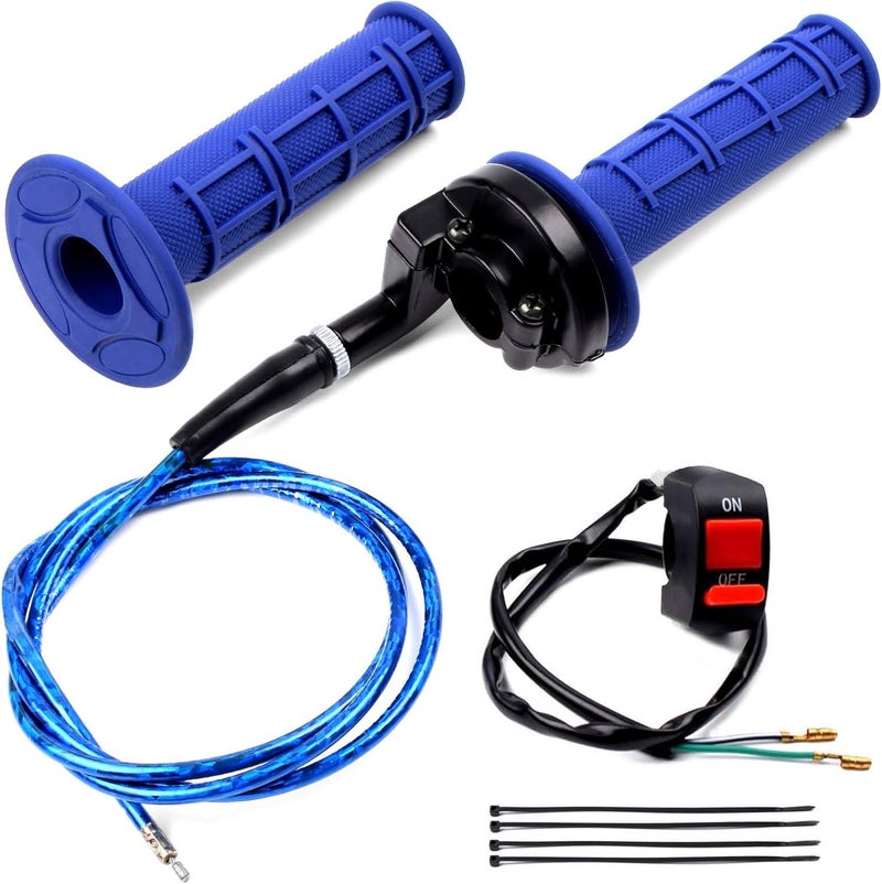 Riyitauto 7/8 22mm Throttle Handle Grips Cable Clamp On Off Switch for 50cc 90cc 110cc 125cc 200cc 250cc 4-Stroke Quad ATV Mini Bike Dirt Bike Pocket Bike with Soft Rubber Handle (Blue) - Image 1